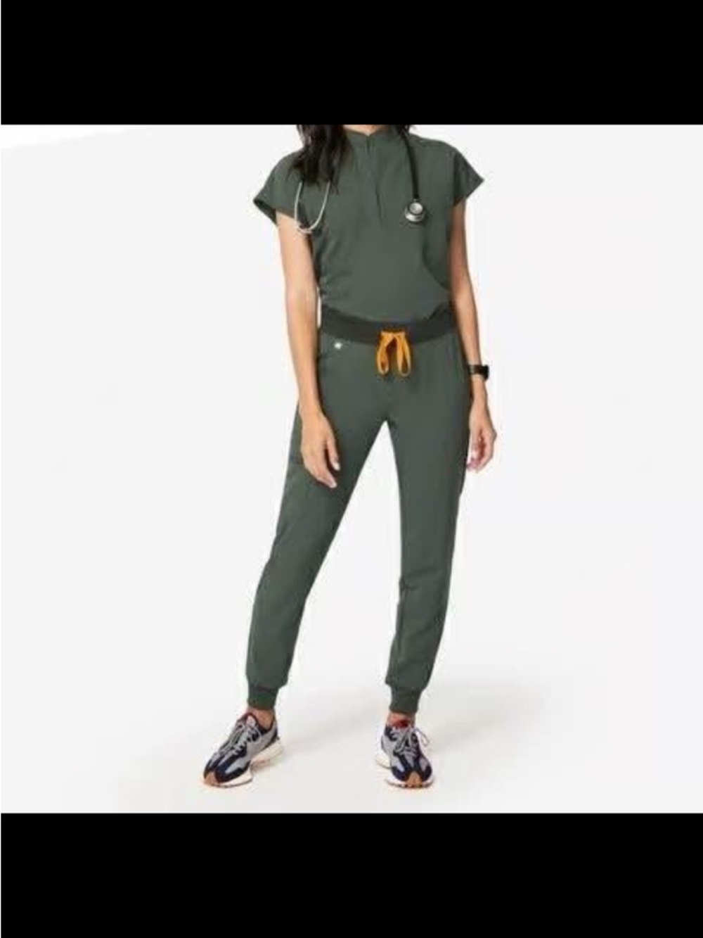Figs Women's Dark Olive Green Track Joggers with Gold Drawstring